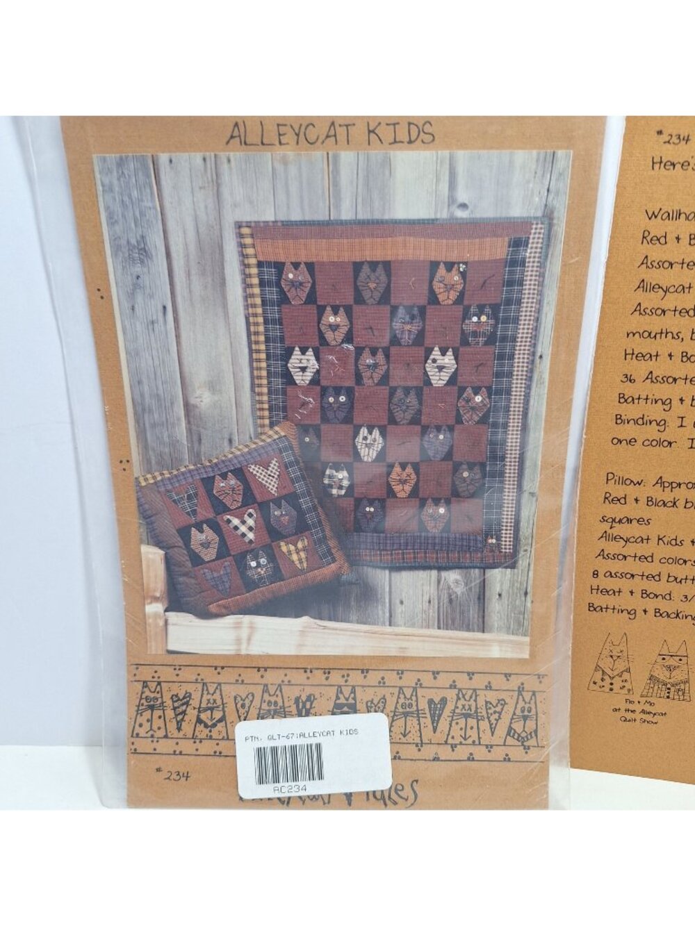 Alleycat Kids Quilt Pillow Pattern Cats #234 Pattern Instructions - Picture 1 of 6
